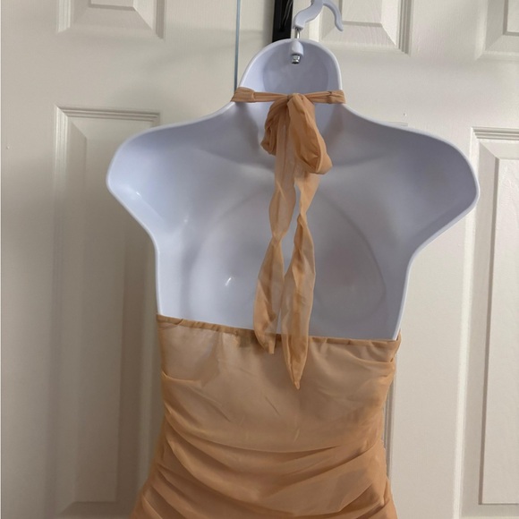 Dollskill Tic Toc tan halter neck ruched dress Size L #summerdress #halterneck - Picture 9 of 10